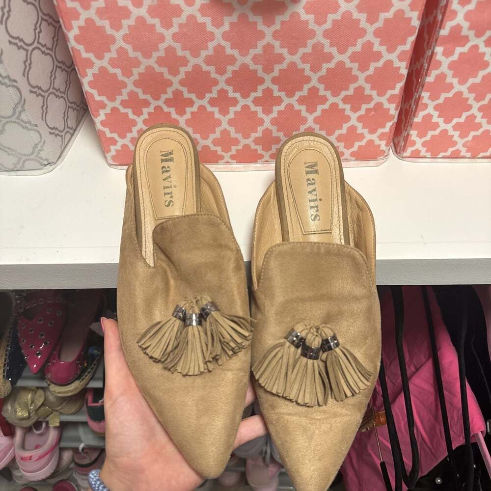 Womens Size 10 Beige Tassel Faux Leather Suede Slip On Flats Mavirs